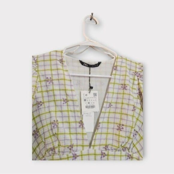 Zara Yellow and White Plaid Mini Dress - Picture 3 of 5